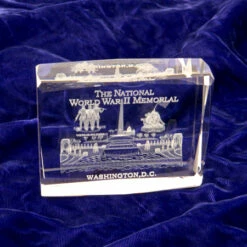 The National World War II Memorial Glass 3-D Laser Etched Paperweight