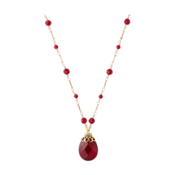 Red Siam Faceted Briolette Pendant Necklace