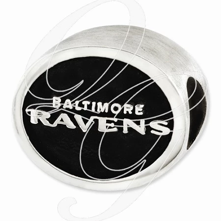 Sterling Silver Enameled Baltimore Ravens NFL Bead 3 Sterling Silver Enameled Baltimore Ravens NFL Bead