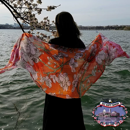 Sunset Pink Cherry Blossom Pashmina Scarf 3 Sunset Pink Cherry Blossom Pashmina Scarf