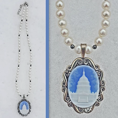 United States Capitol Blue Cameo With Pearl Necklace 3 United States Capitol Blue Cameo With Pearl Necklace